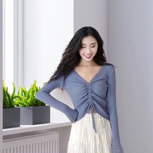 V-Neck Drawstring Top